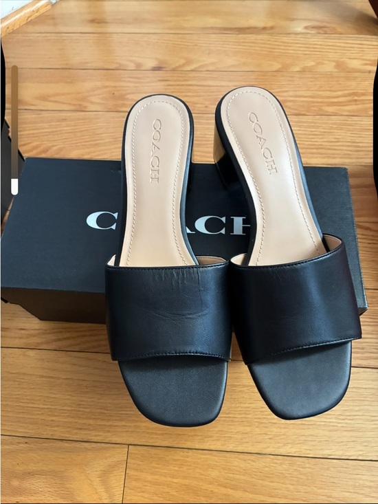 Coach Shoes - Coach Black Leather Block Heel Mules